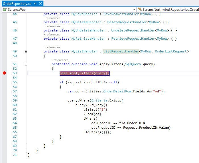 Breakpoint on Order Repository