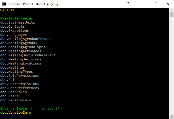 Dotnet Sergen Tables