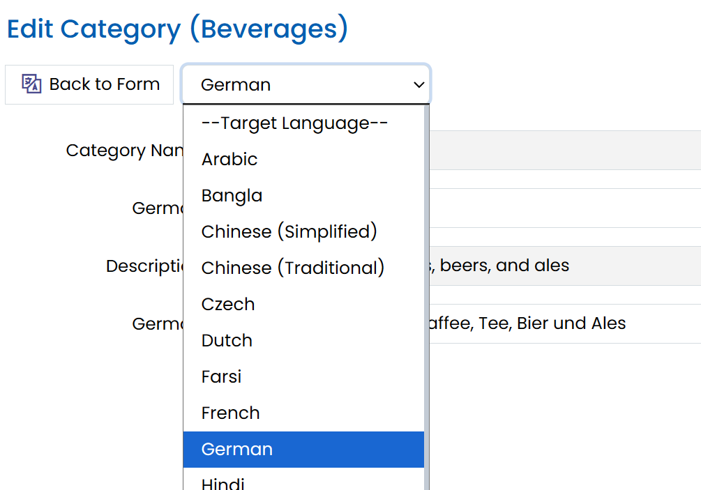 Language Dropdown