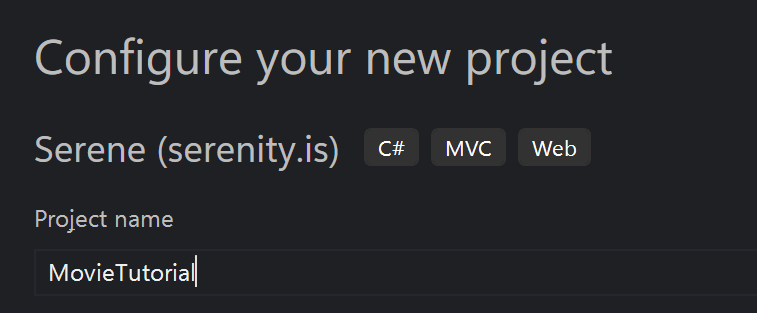 VS New Project Name
