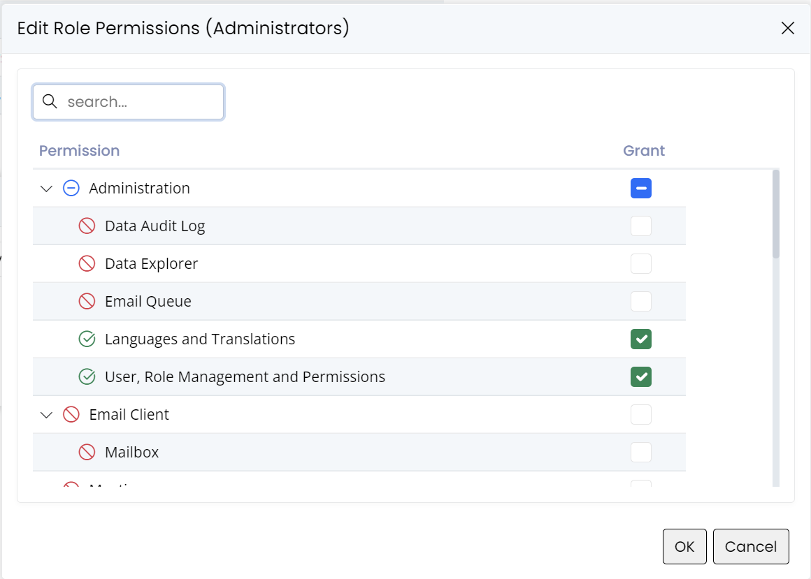 Permission screen