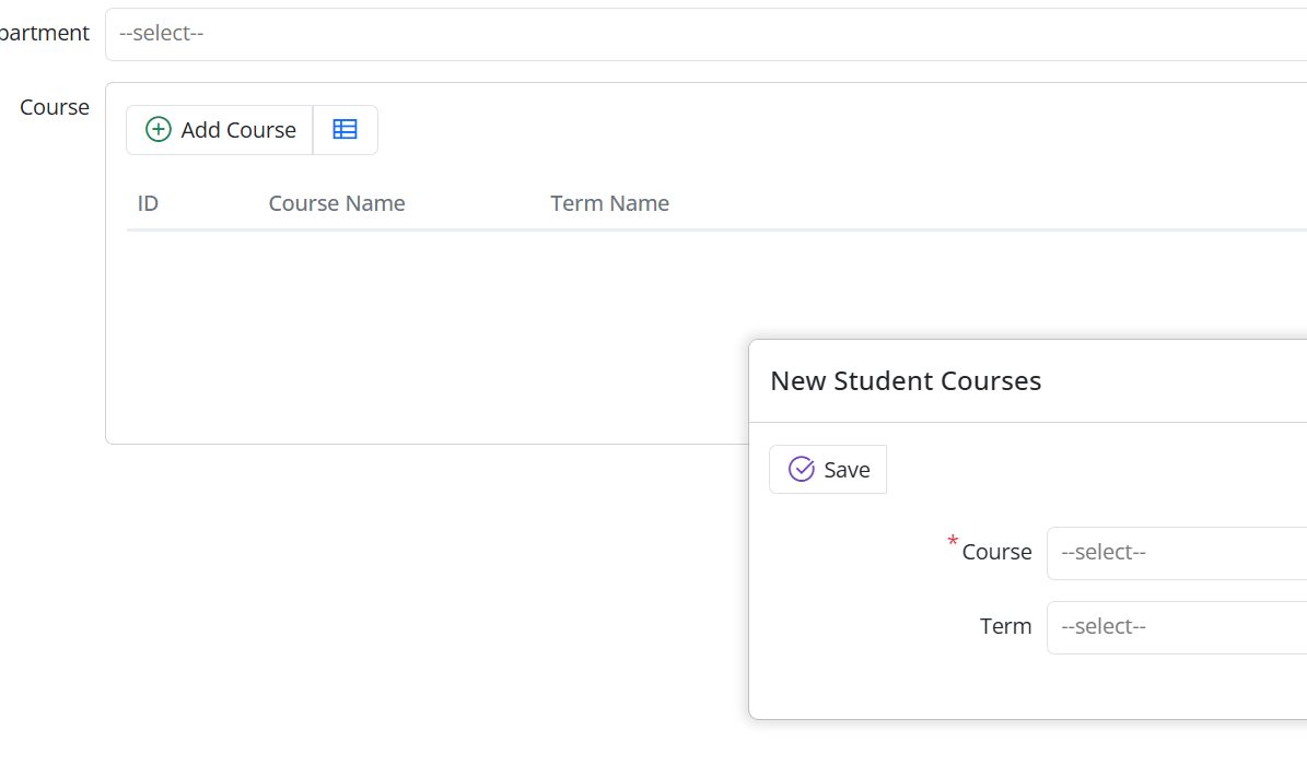 Add button in the StudentCourses grid editor