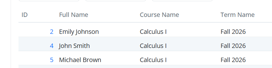 FullName column in the Grades screen