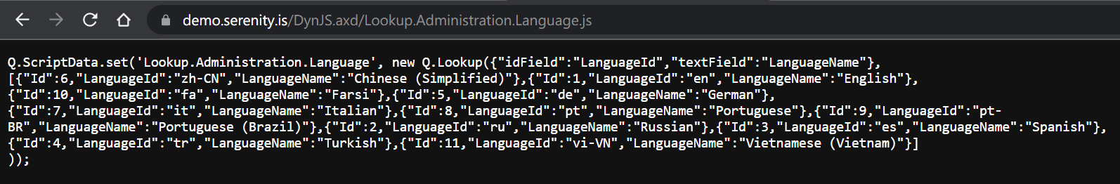 Admin language lookup
