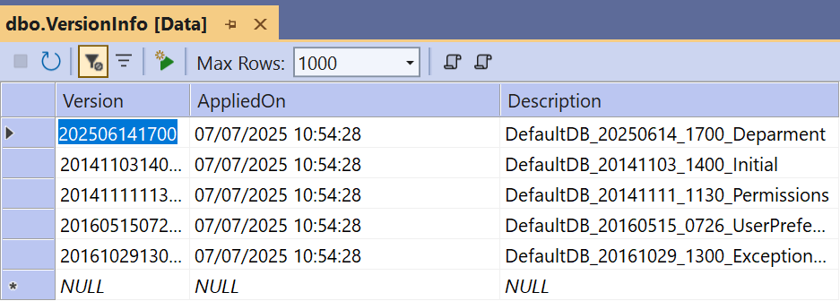 Verifying the Department migration in SQL Server