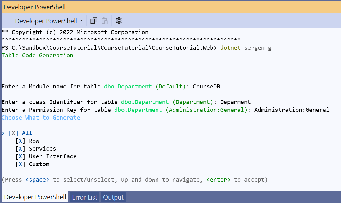 Sergen module/generate options