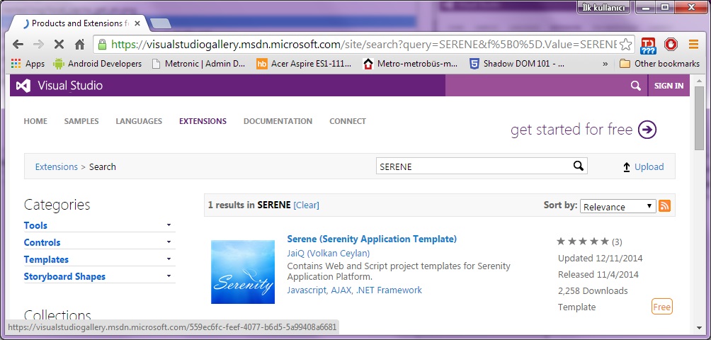 Visual Studio Search Result