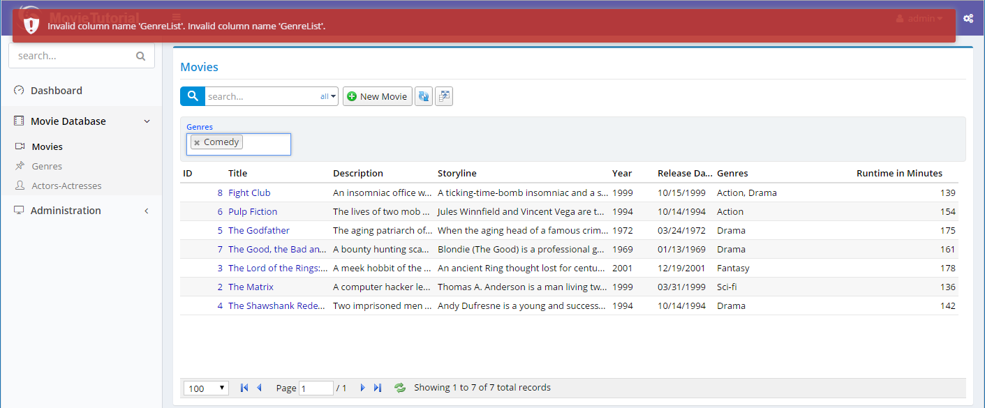 Invalid Column GenreList