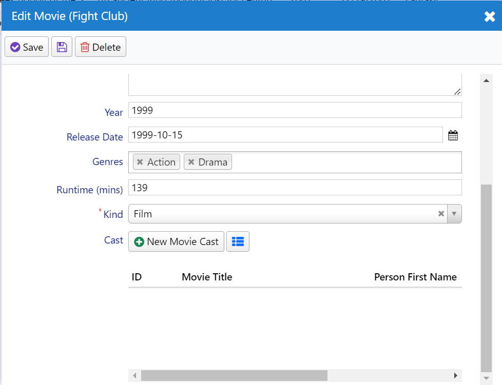 Movie Cast Editor Initial
