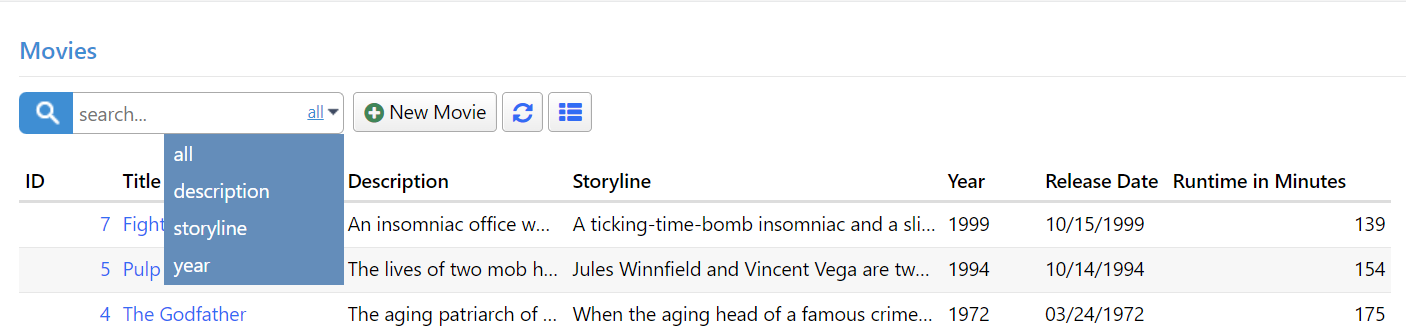 Movies Quick Search Fields