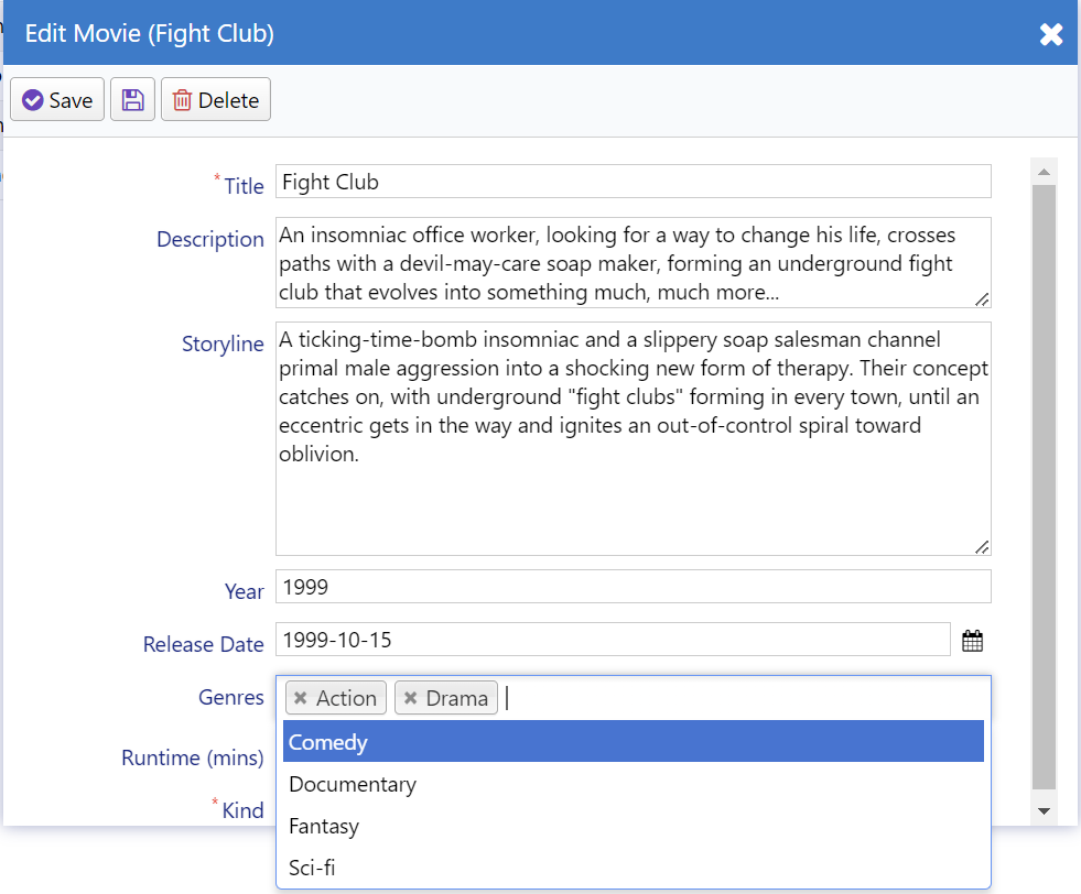 Multiple Genre List Movie Form